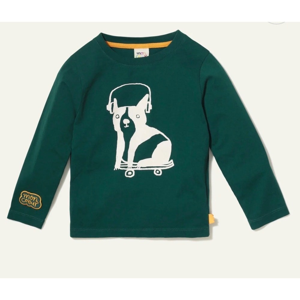 Mon Coeur Recycled Cotton Walter Baby T-shirt Green Dog Skateboard 18-24M NEW